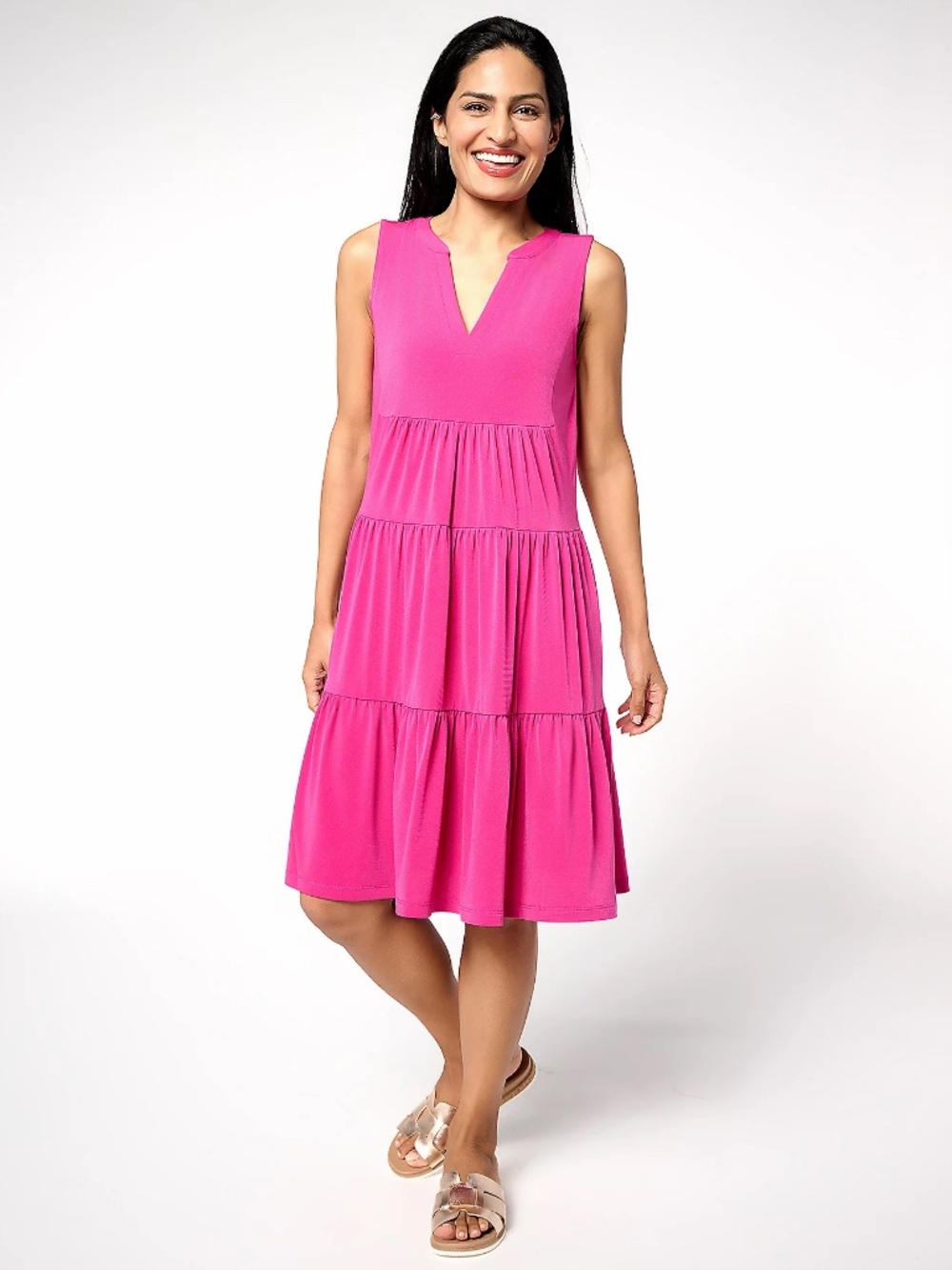 Susan Graver Every Day Peite Liquid Knit Tiered Dress, Fuchsia Sz 2XP a649318